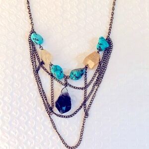 Vintage Turquoise amethyst citrine drape Necklace